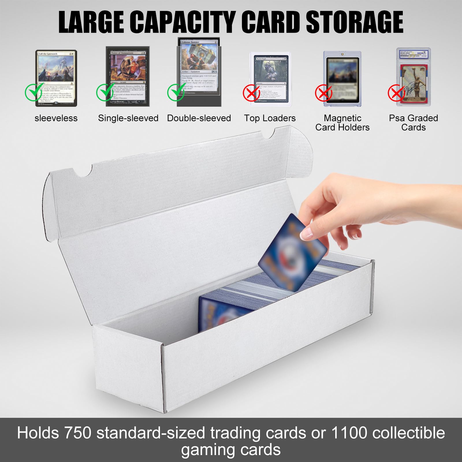 XRACV storage box holds up to 1,100 cards per box for bulk storage.