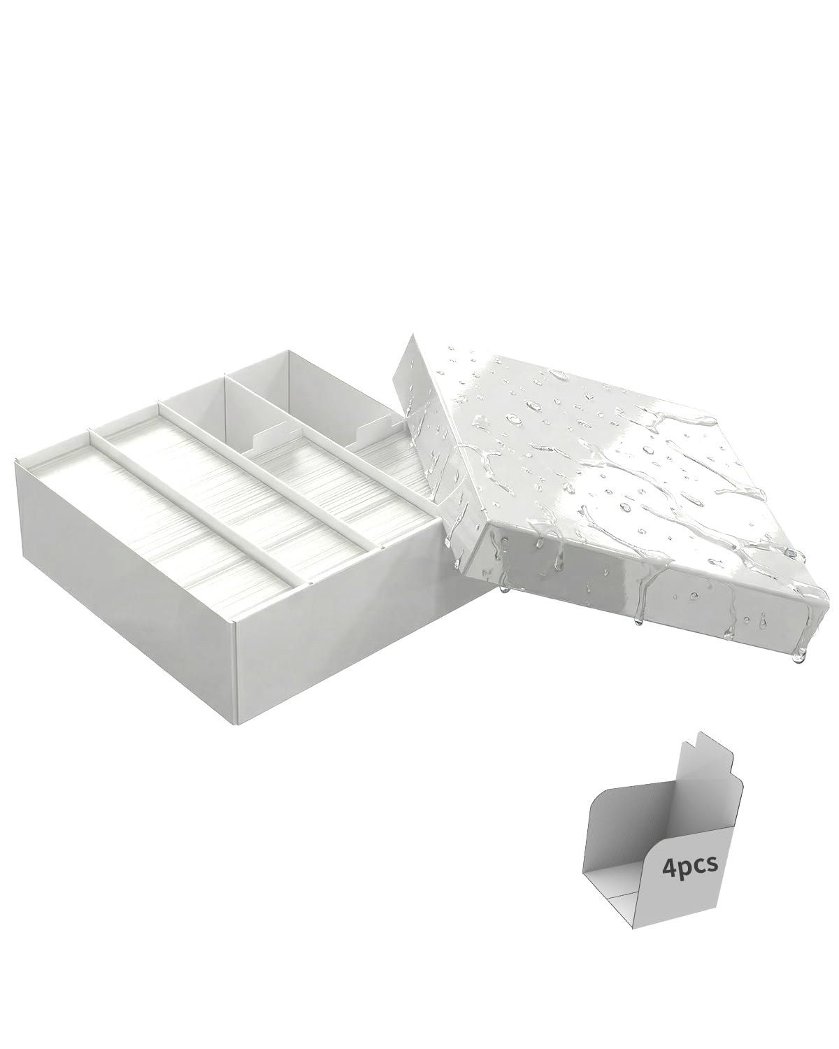 XRACV trading card storage box with four stoppers keeps decks upright and accessible