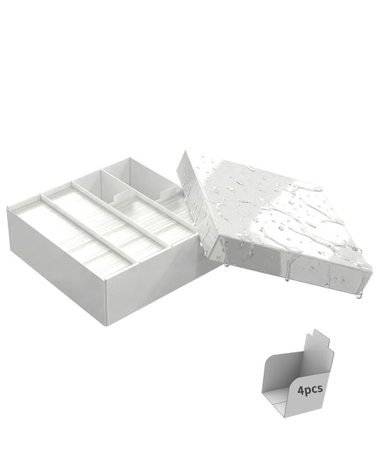 XRACV trading card storage box with four stoppers keeps decks upright and accessible