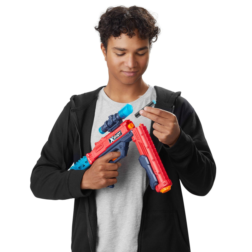 XSHOT Hawk Eye blaster red onboard 4-dart storage for quick reloads