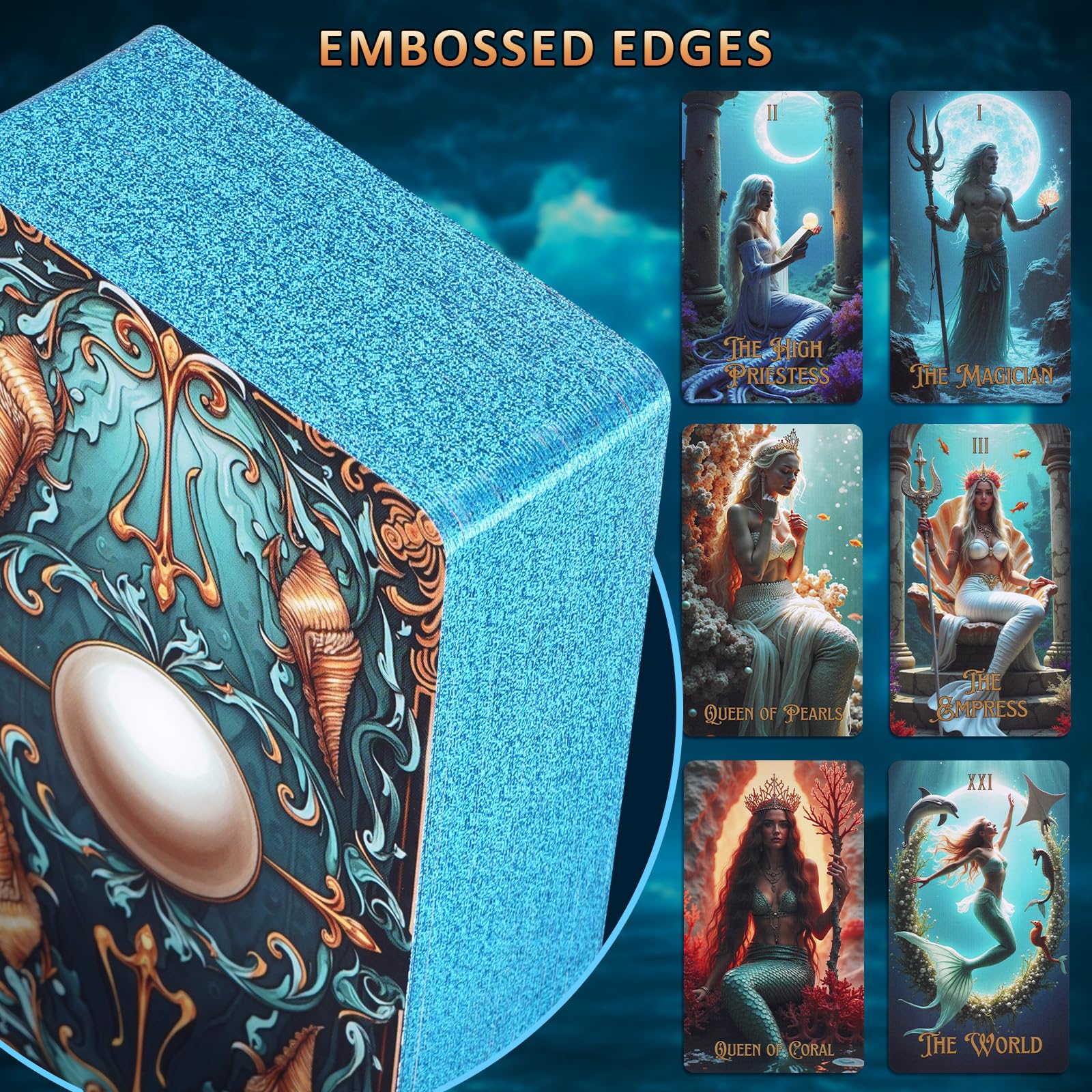 XSYLOHXL Ocean Tarot gilded edges reflecting light, enhancing reading aesthetics.