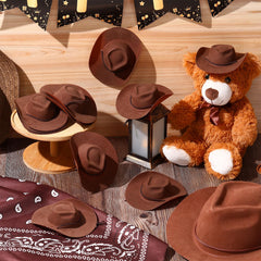 Xtinmee brown mini cowboy hat as a doll accessory for playtime and dioramas.