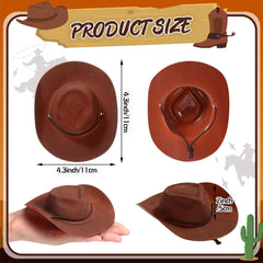Xtinmee brown mini cowboy hat used on plates for western party decor.