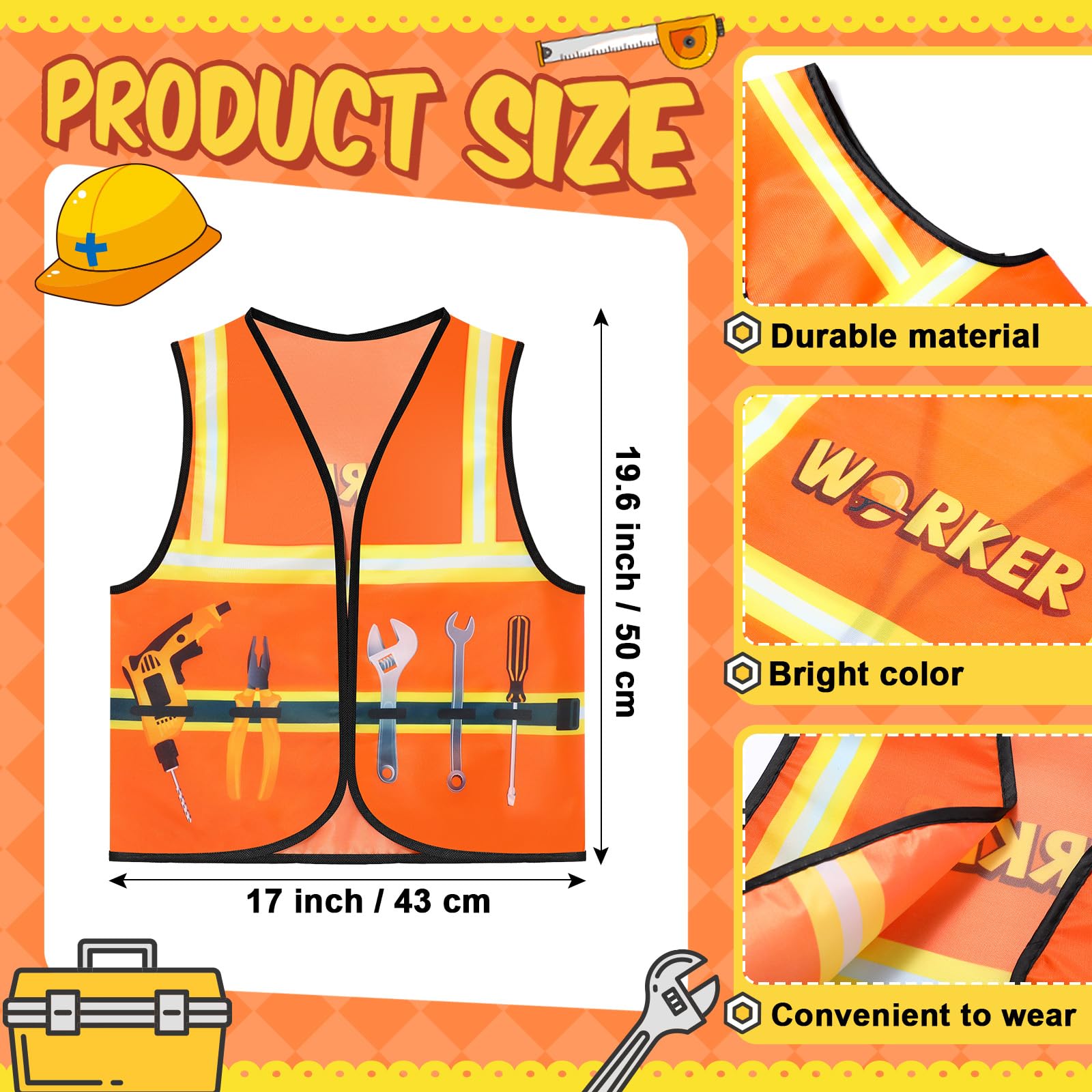 Xtinmee Kids Construction Vest back view with pull-on style for quick dressing