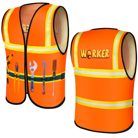 Xtinmee Kids Construction Vest front view showing high-visibility design for outdoor play