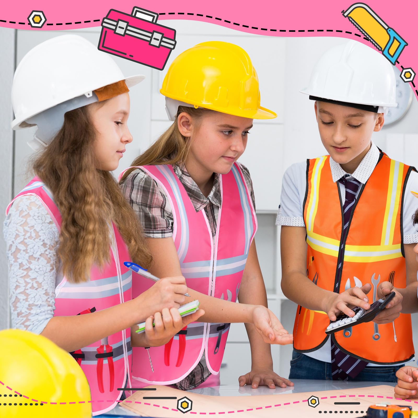 Xtinmee kids construction vest pink back view reveals full-coverage design.