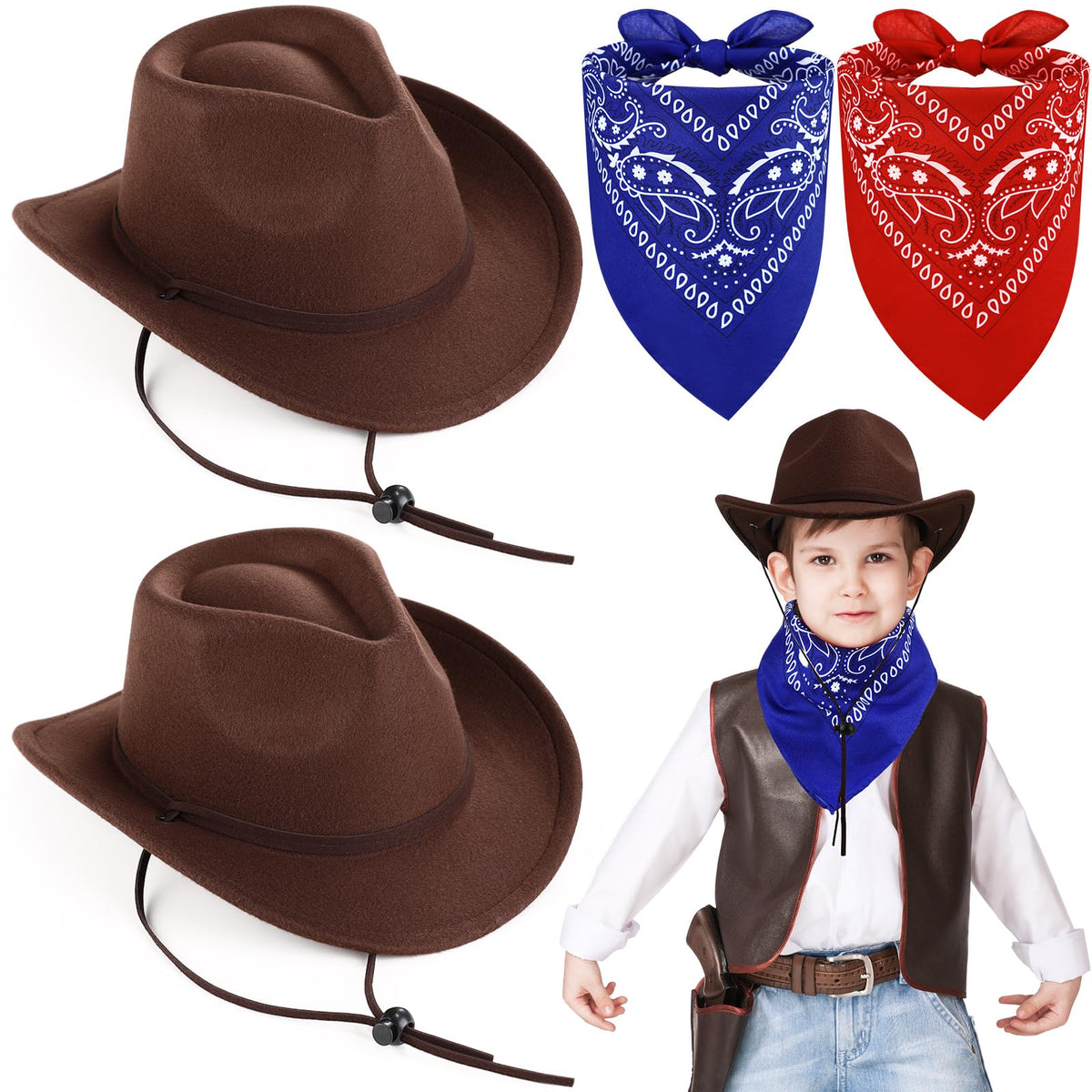Xtinmee kids brown cowboy hat with adjustable strap for comfortable wear.