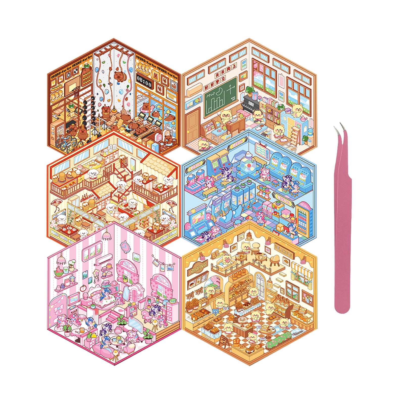Xuoent Bear Bakery scene stickers for creative kid crafts and decor