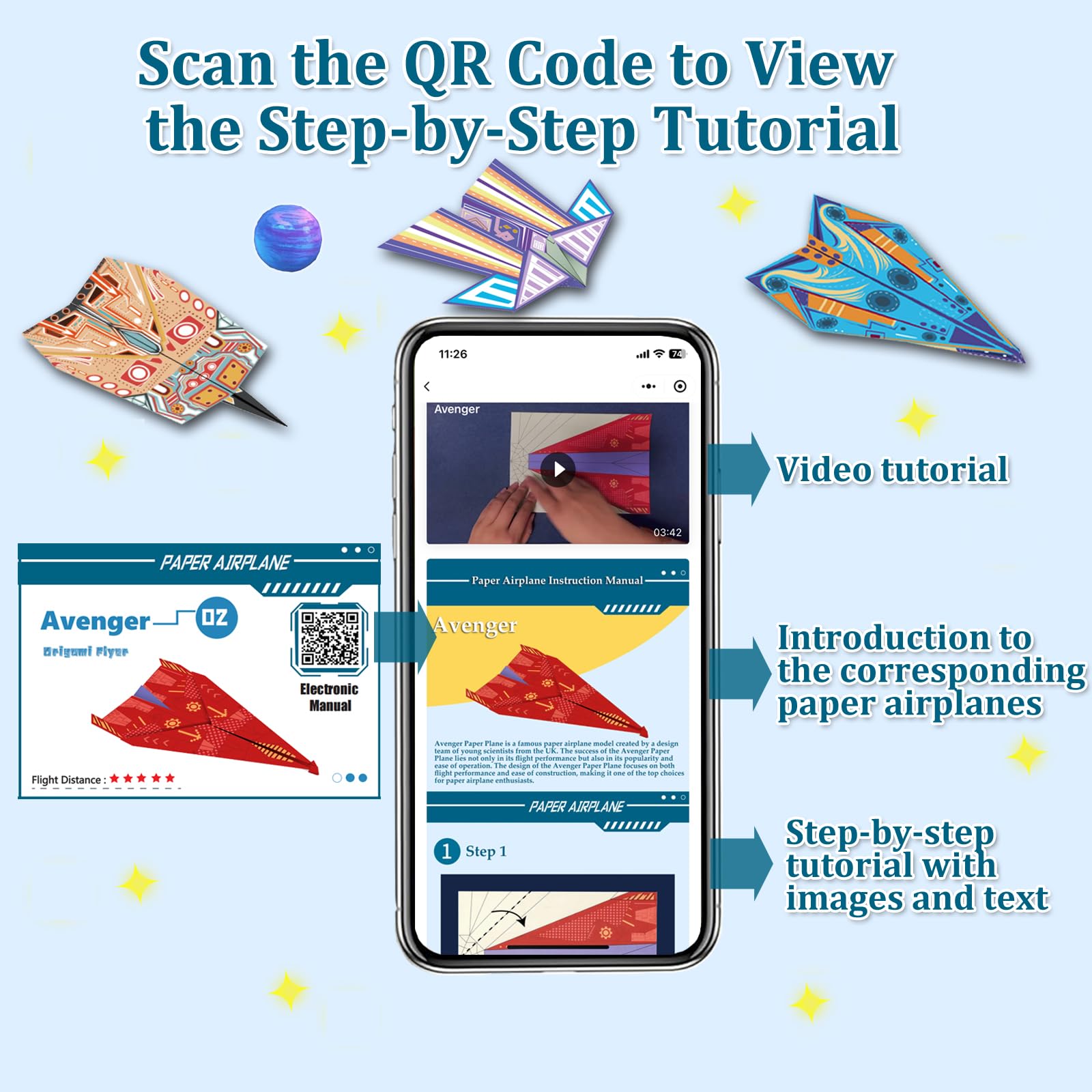 Xuoent digital manual access via QR code for step-by-step folding tutorials.