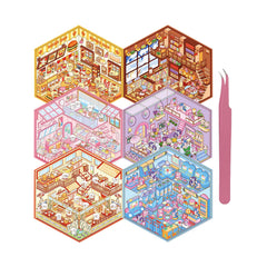 Xuoent 3D house sticker Bear Bakery scene for creative, relaxing mini shop displays.