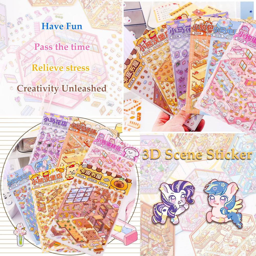 Xuoent 3D house sticker Pony Flower Shop scene invites colorful, tactile play.
