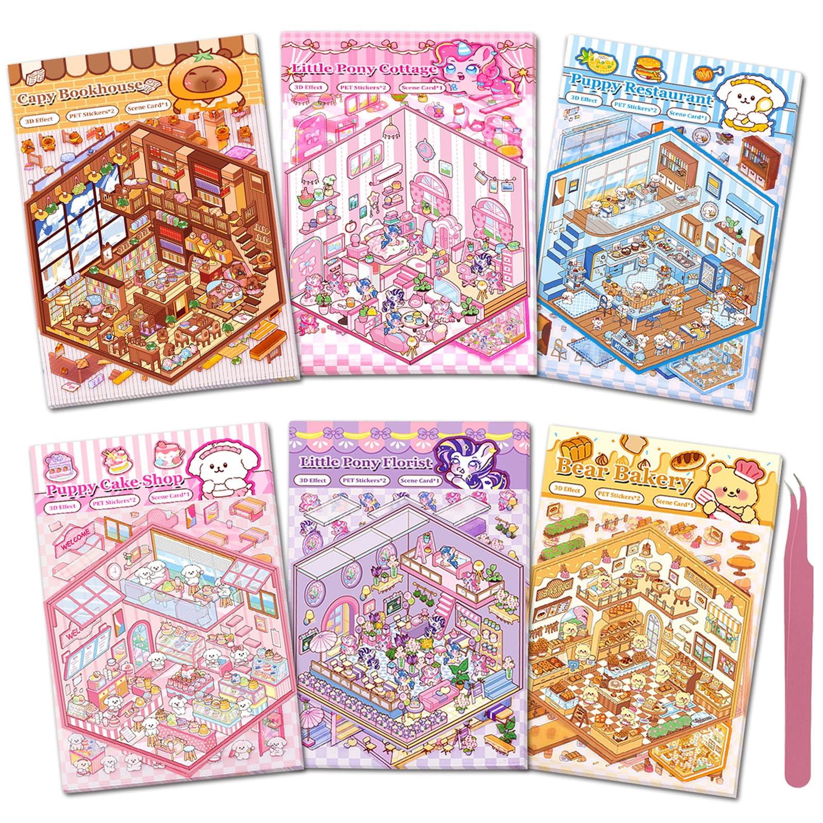 Xuoent 3D sticker scene Bear Bakery for imaginative play and focus.