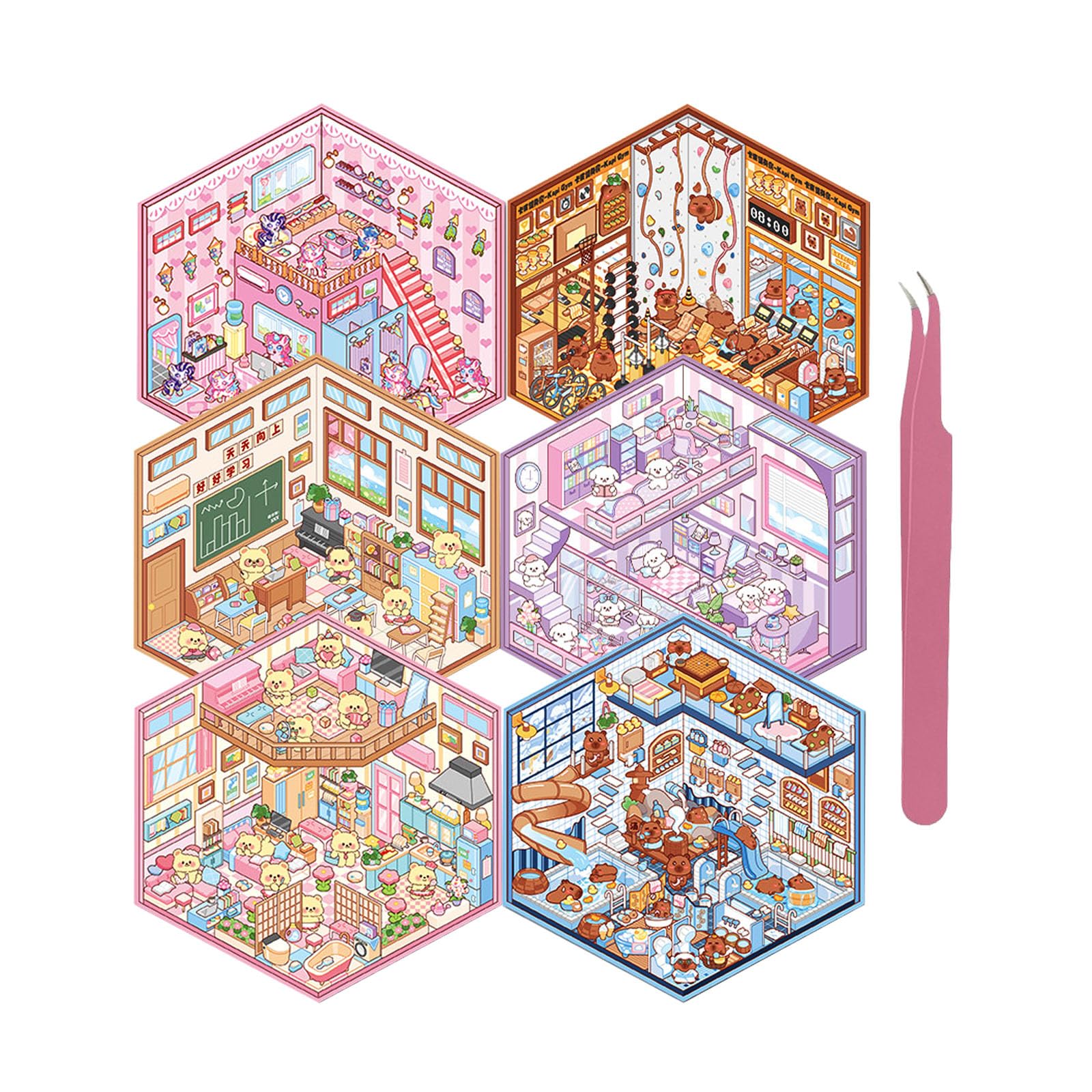 Xuoent bear bakery 3D sticker scene for creative decorating and mindful crafting