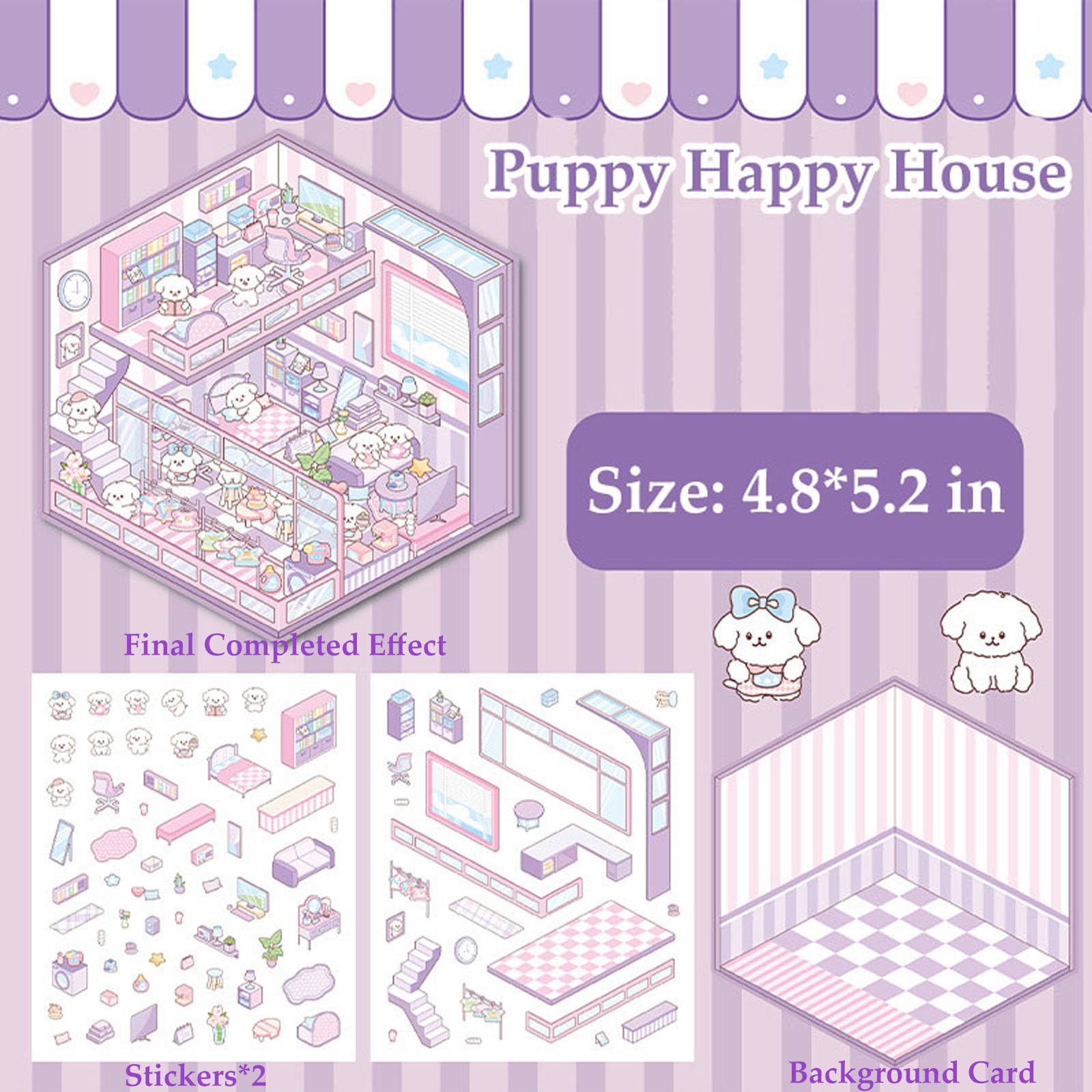 Xuoent pony cozy cottage 3D sticker scene for charming decor and calming hobby time