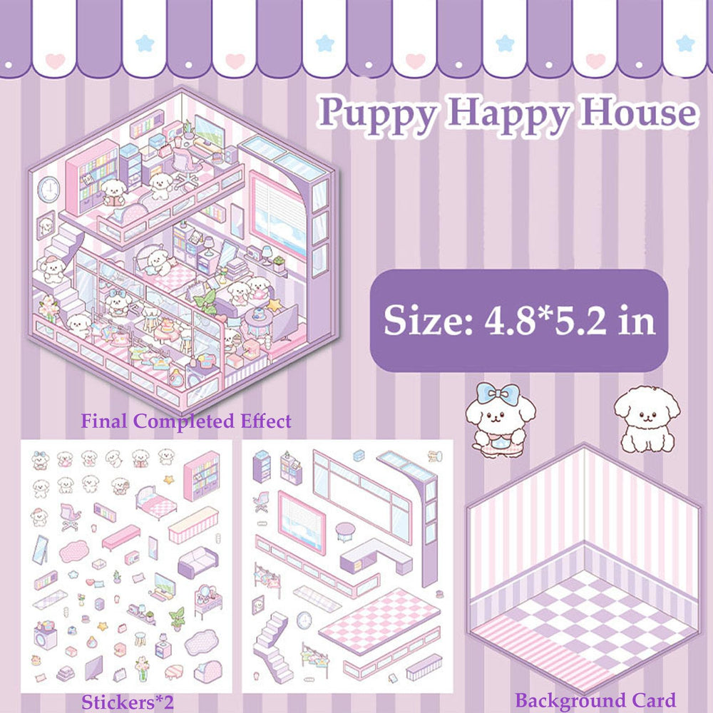Xuoent pony cozy cottage 3D sticker scene for charming decor and calming hobby time