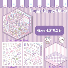 Xuoent pony cozy cottage 3D sticker scene for charming decor and calming hobby time