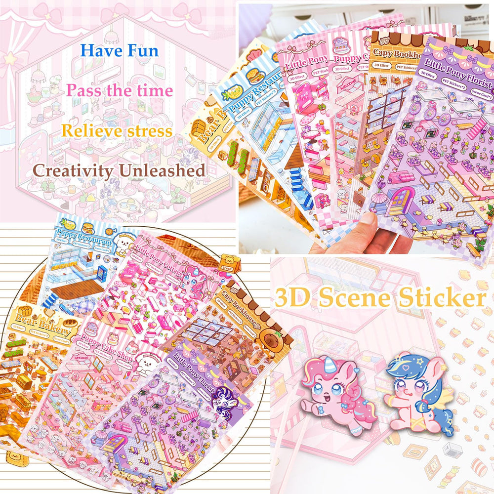 Xuoent 3D sticker scene Pony Flower Shop sparks creativity.
