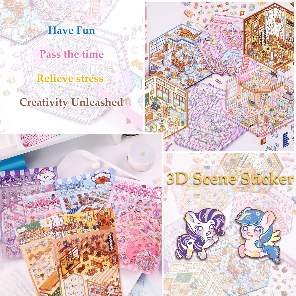 Xuoent pony flower shop 3D sticker scene for bright visuals and creative space decor