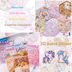 Xuoent pony flower shop 3D sticker scene for bright visuals and creative space decor