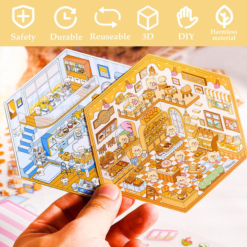 Xuoent DIY 3D sticker scene Puppy Cake Shop sparks imaginative crafts and desk art.