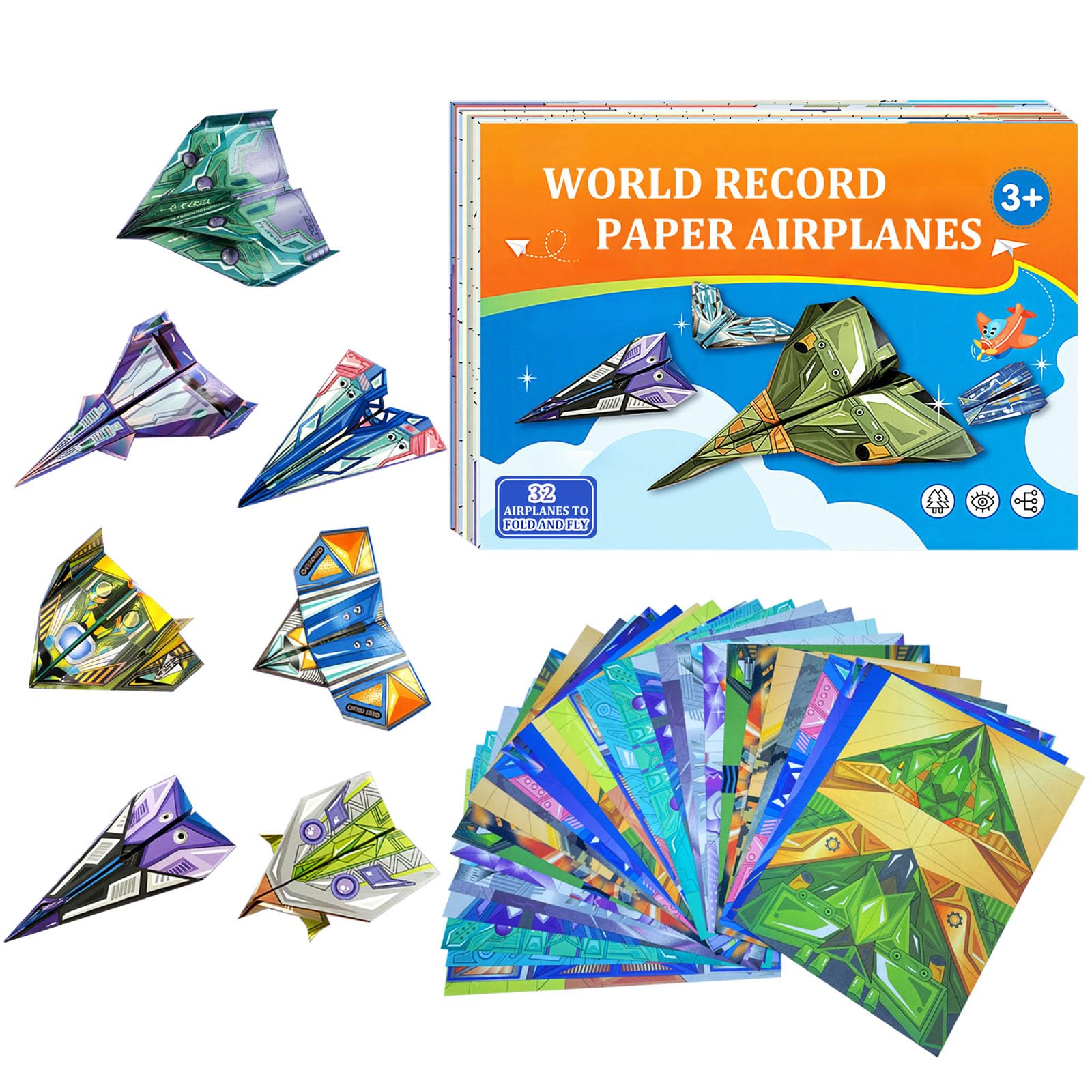 Xuoent paper airplanes with colorful sheets, encouraging indoor creative folding and play