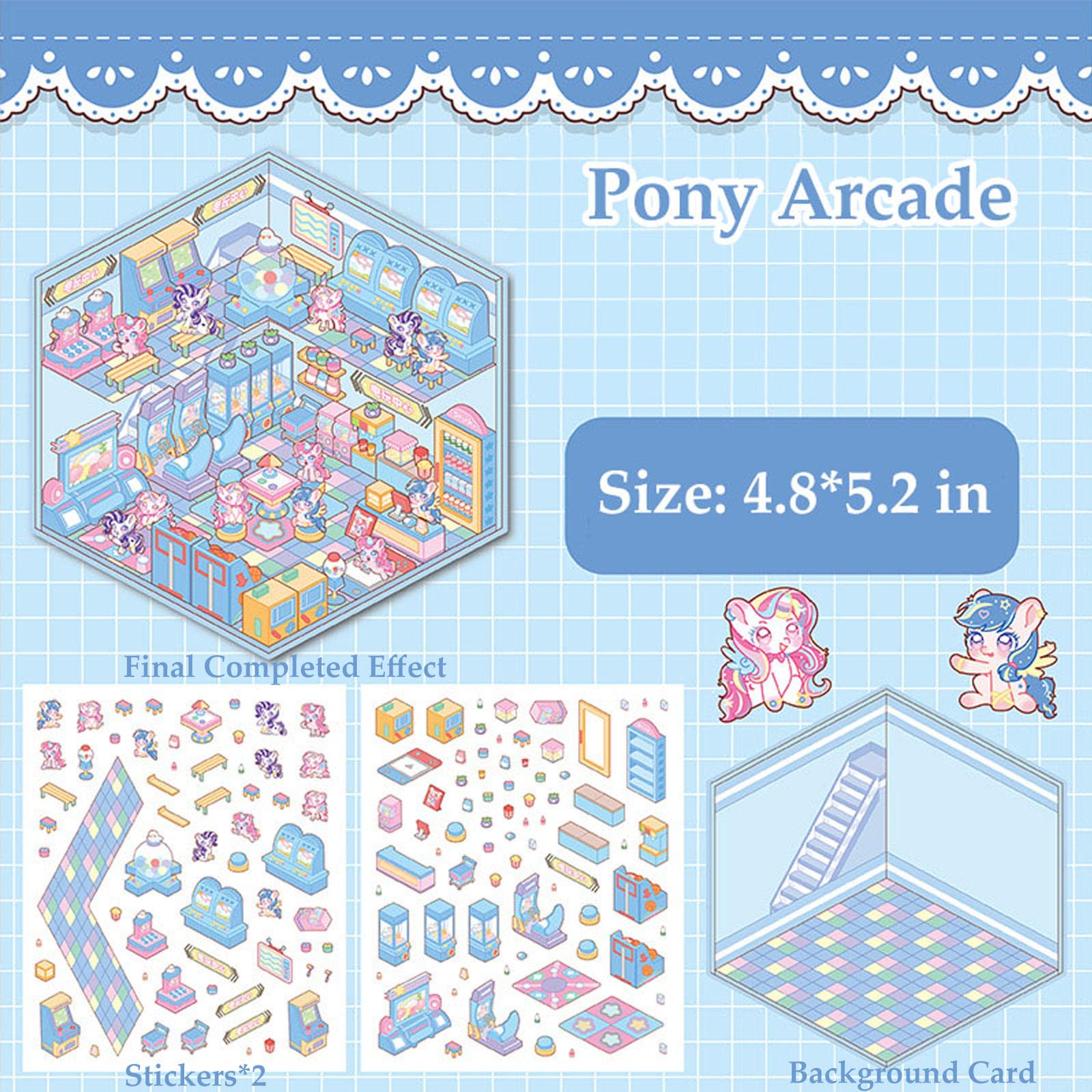 Xuoent Pony Cozy Cottage scene stickers for relaxing hobby sessions