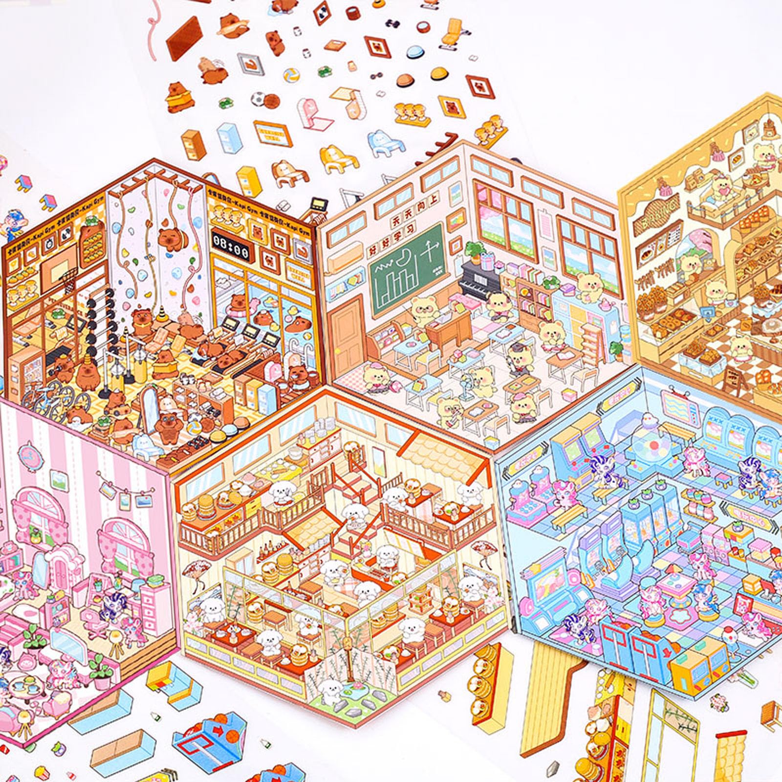 Xuoent Puppy Gourmet Restaurant scene stickers for gifting and projects