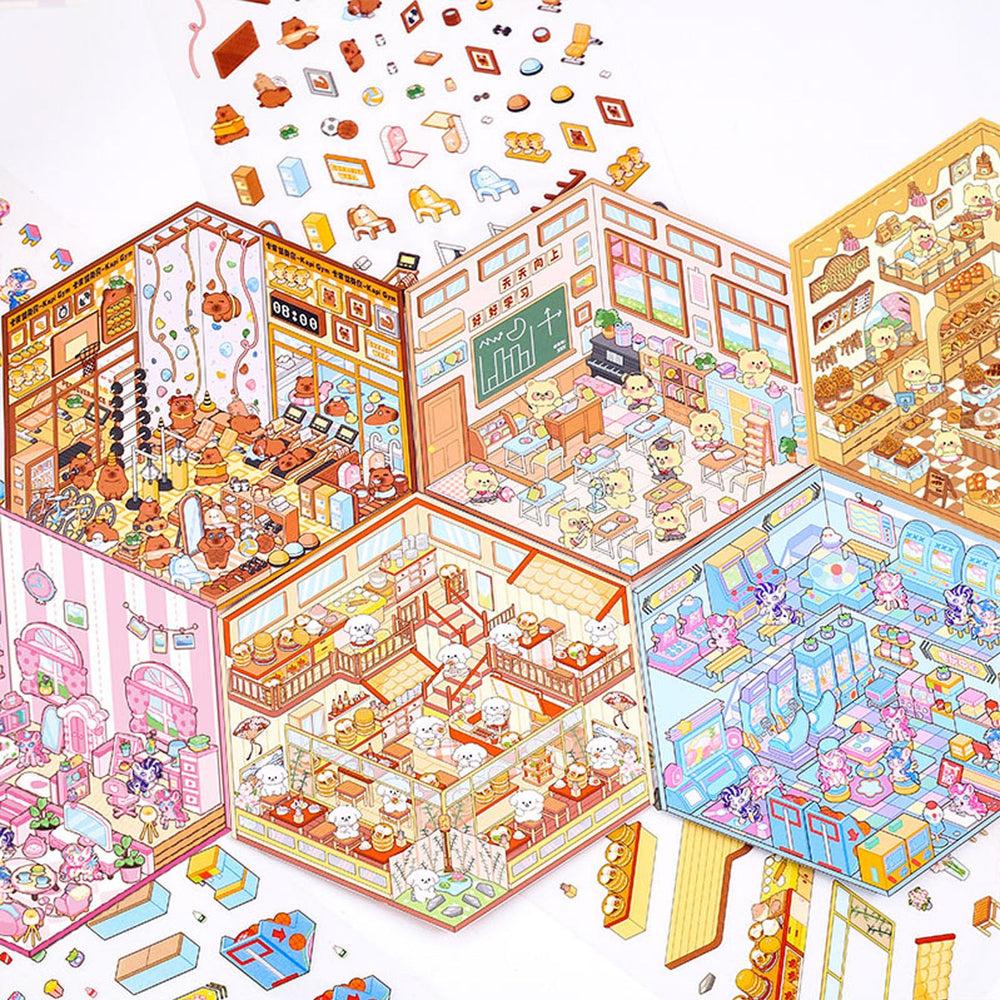 Xuoent Puppy Gourmet Restaurant scene stickers for gifting and projects