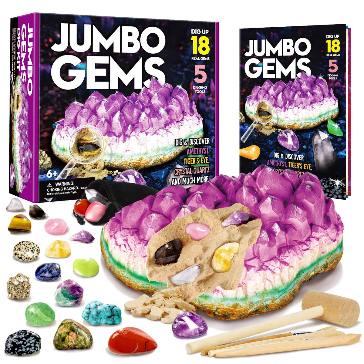 XX Gemstone Dig Kit showing amethyst block ready to reveal 18 gems