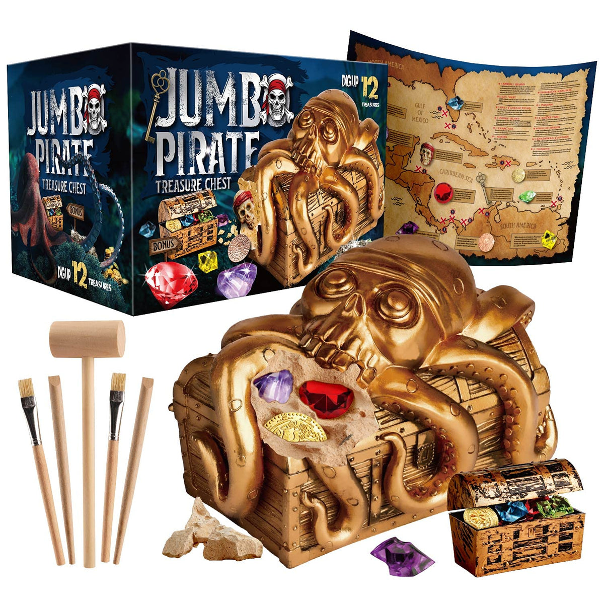 XX Jumbo Pirate Dig Kit treasure chest reveals hidden treasures during play