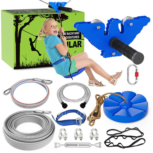 X XBEN 120ft zip line kit in a sunny backyard for safe family fun