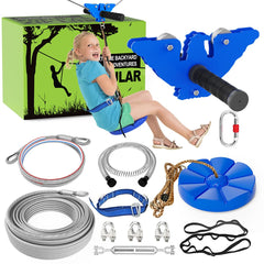X XBEN 120ft zip line kit in a sunny backyard for safe family fun