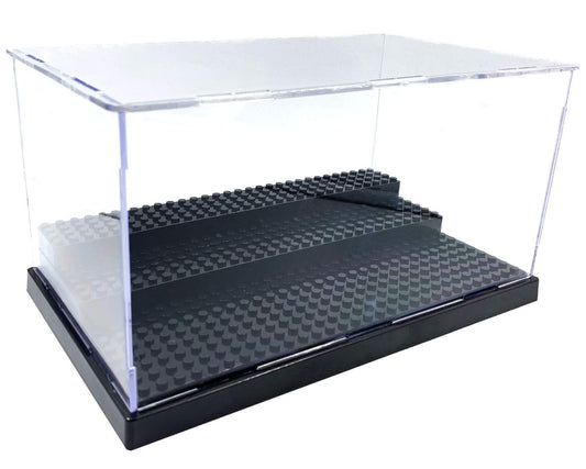 XXIN·SHI minifigure display case front view protects figures with crystal-clear acrylic