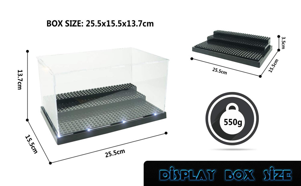 XXIN·SHI minifigure display case side view showing compact storage for Lego figures