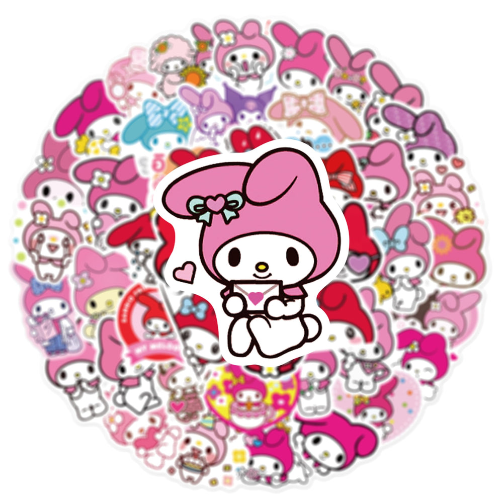 XXMML Mymelody stickers on travel case resist sun and water.