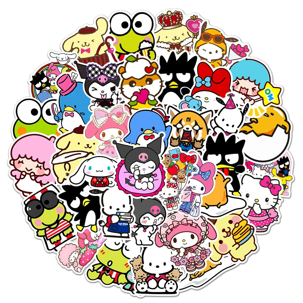 XXMML Sanrio stickers decorate a travel case with waterproof, fade-resistant vinyl.