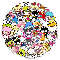 XXMML Sanrio stickers decorate a travel case with waterproof, fade-resistant vinyl.