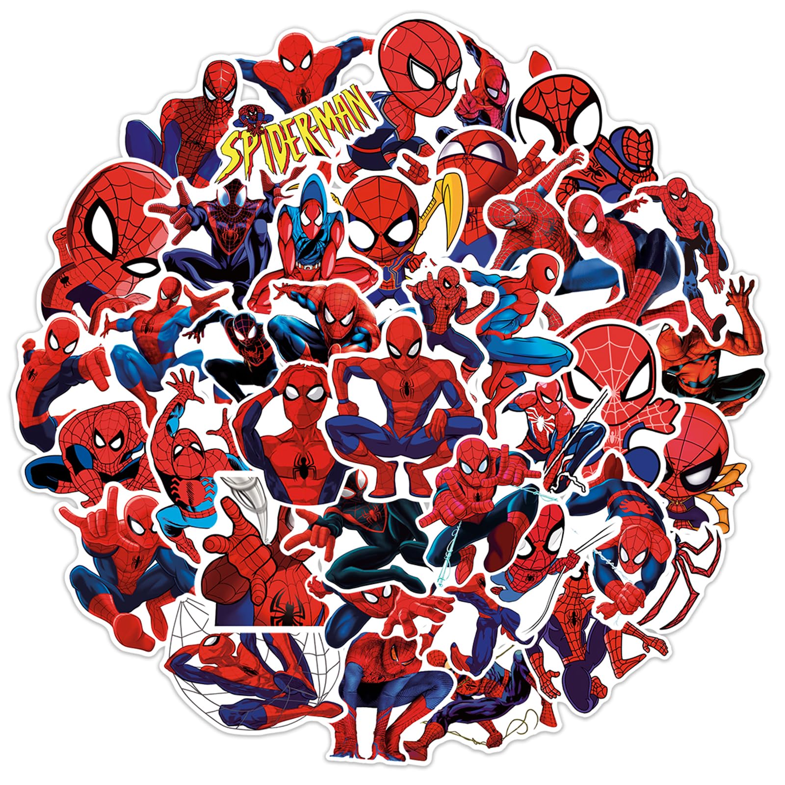 XXMML Spiderman stickers pack 50pcs for personalizing laptops and gear.