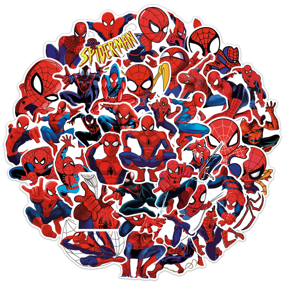 XXMML Spiderman stickers pack 50pcs for personalizing laptops and gear.