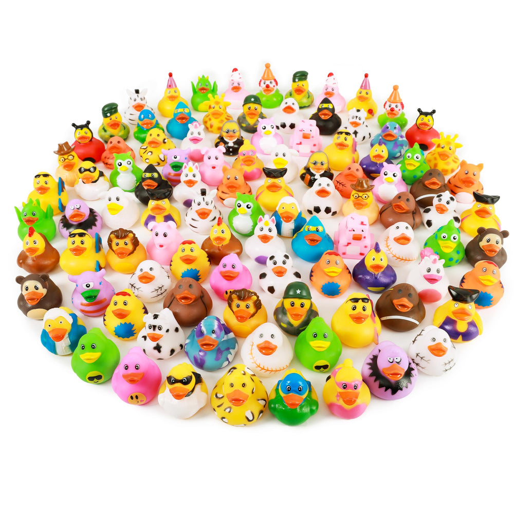XY-WQ 100-pack rubber duck for jeep ducking in bold bath time colors.
