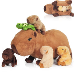 XYHQYB Capybara mommy plush with babies 14in, soft and comforting for bedtime hugs.