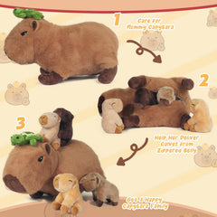 XYHQYB Capybara plush pillow with zipper detail for reveal of baby companions.