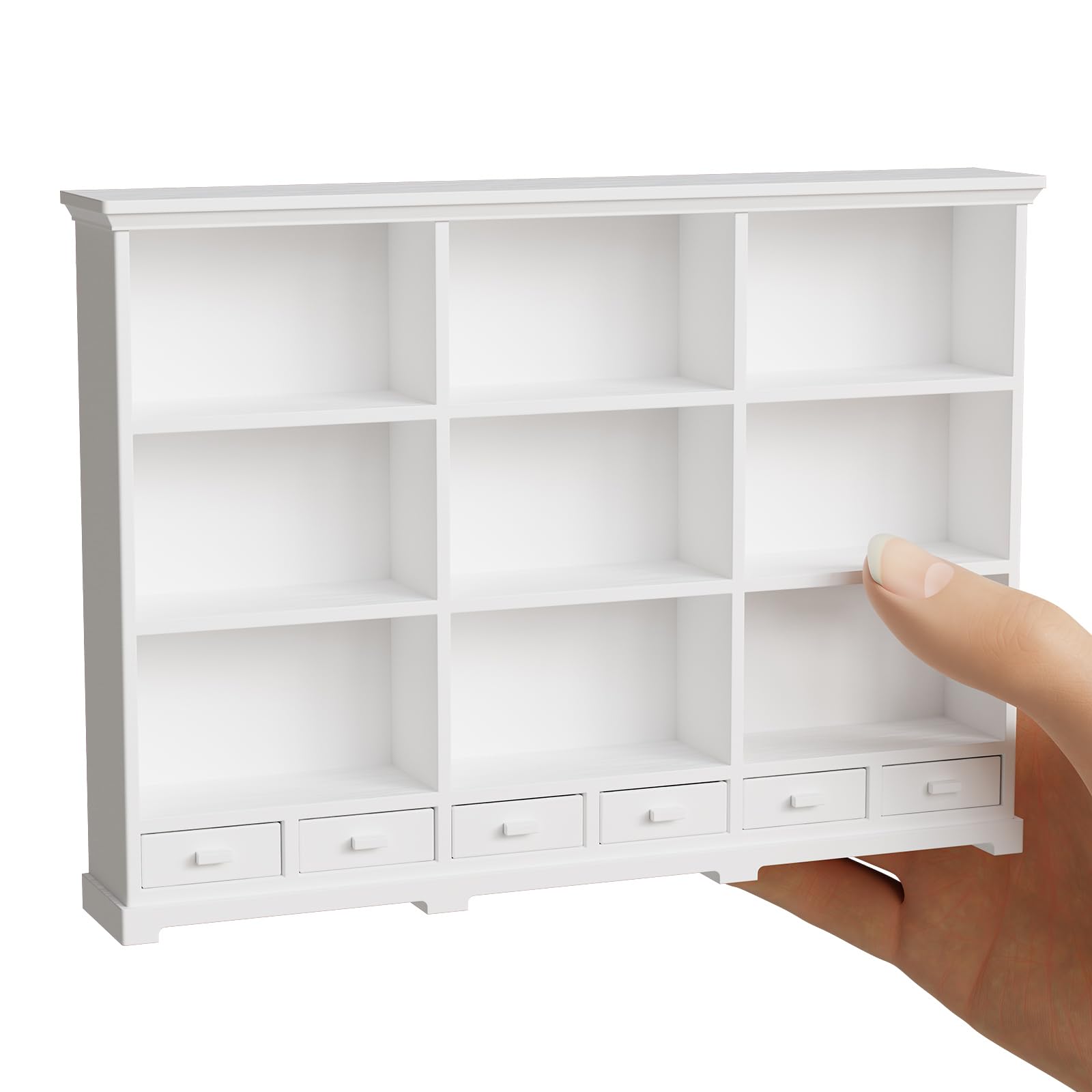 XYMTOY 1:12 scale dollhouse bookshelf with open doors for interactive storage