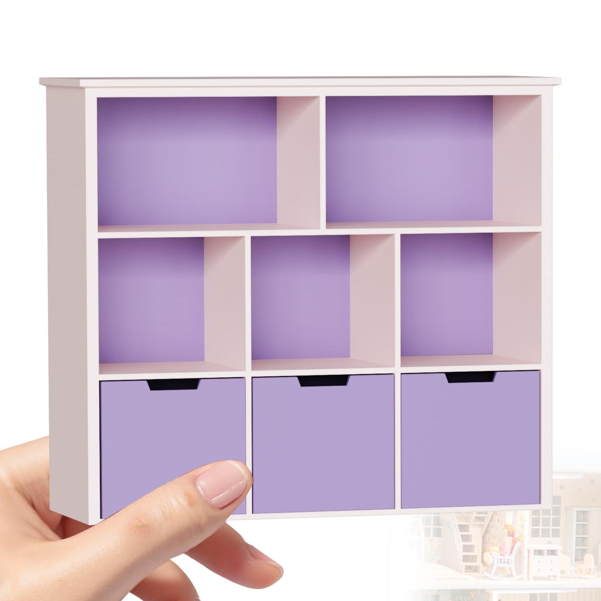 XYMTOY 1:12 scale dollhouse bookshelf with precise detailing for lifelike mini rooms.