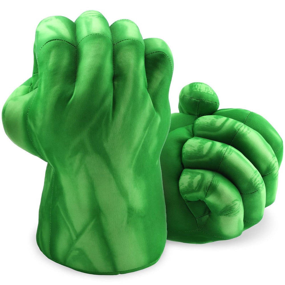 XYMTOY superhero gloves green front view, ideal for imaginative play and soft, kid-friendly action.