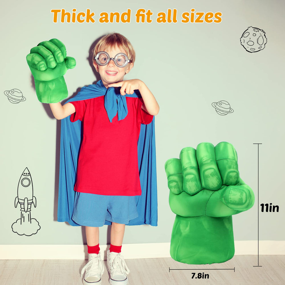 XYMTOY green superhero gloves in vacuum bag, ready for realistic look and easy gifting.