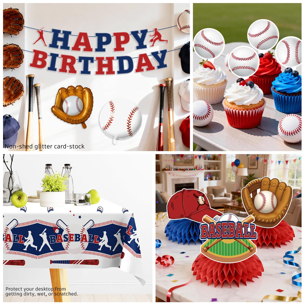 Xynic baseball plastic tablecloth protects surfaces during casual outdoor feasts.