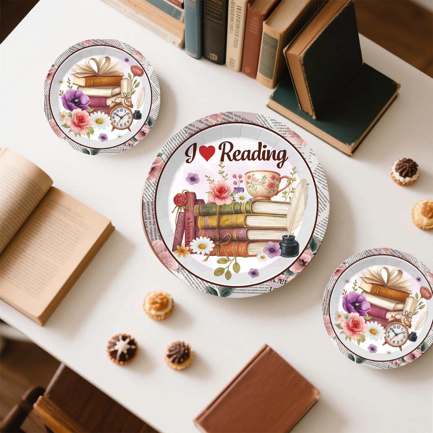 Xynic book-themed cake topper highlights the dessert centerpiece.