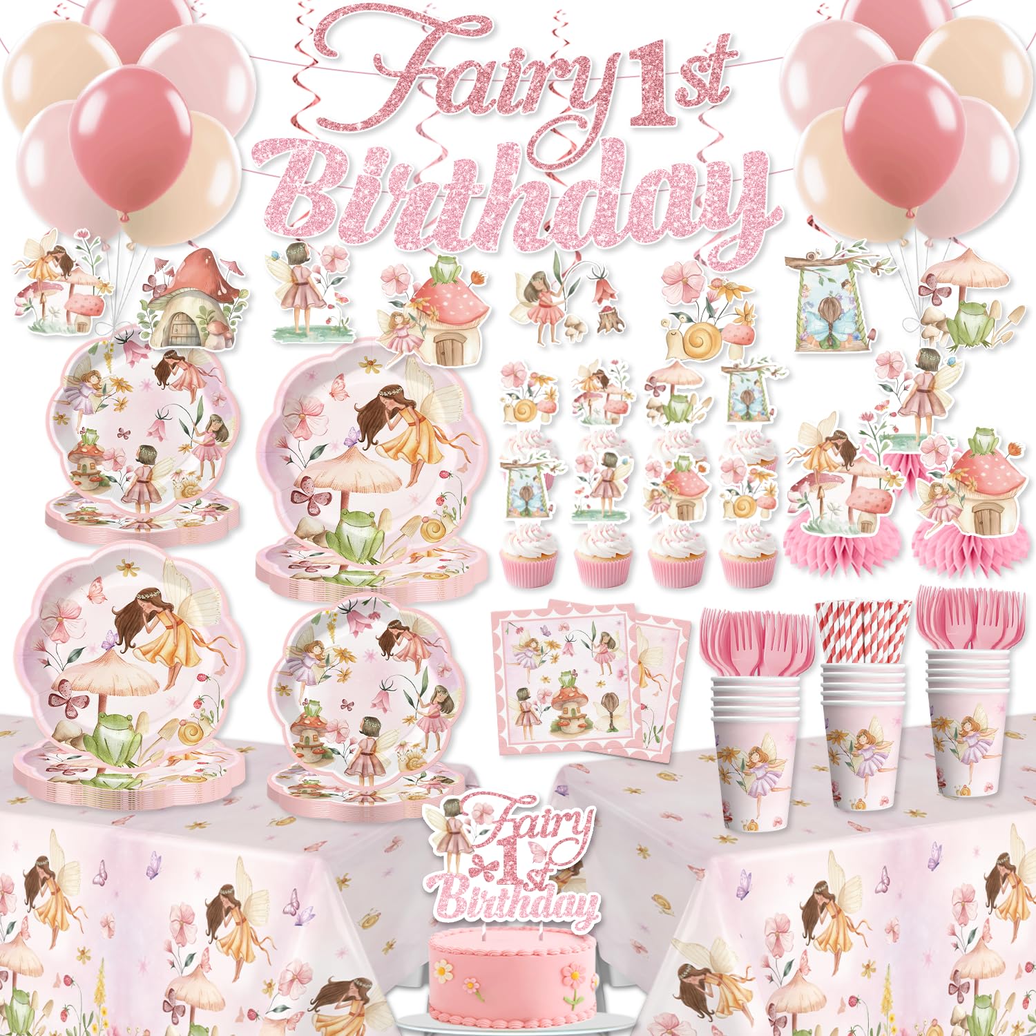 Xynic fairy first birthday banner decor for walls and desserts.