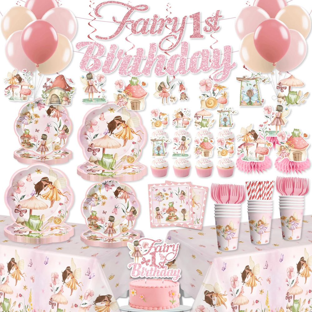 Xynic fairy first birthday banner decor for walls and desserts.